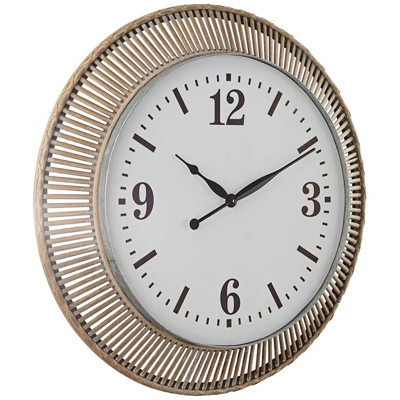 Image 4 Jericho Matte Brown Rattan 32 1/4 inch Round Wall Clock more views