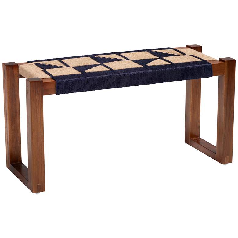 Image 2 Jerilyn Navy Blue and Natura Brown Seagrass Accent Bench