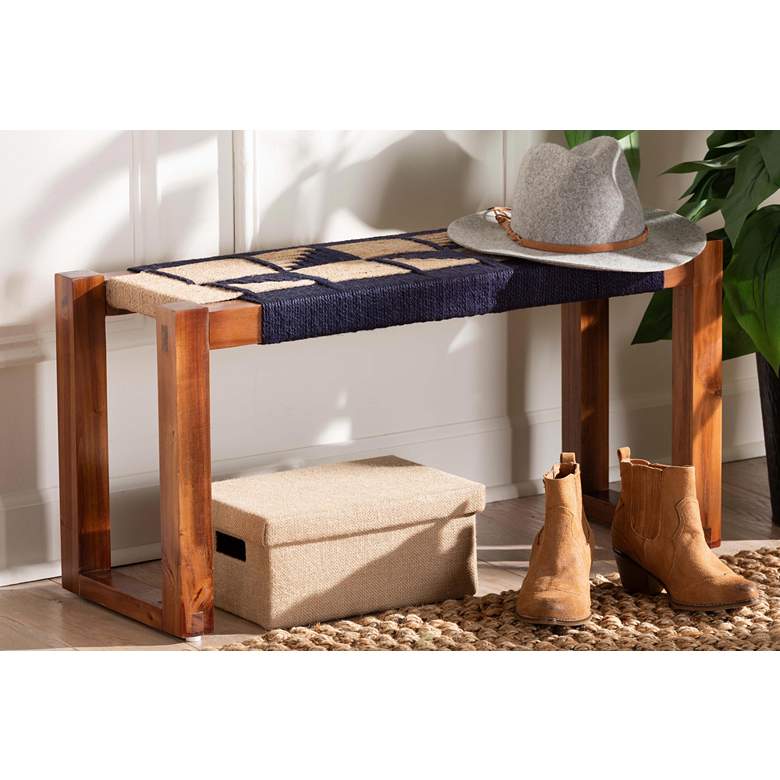 Image 1 Jerilyn Navy Blue and Natura Brown Seagrass Accent Bench