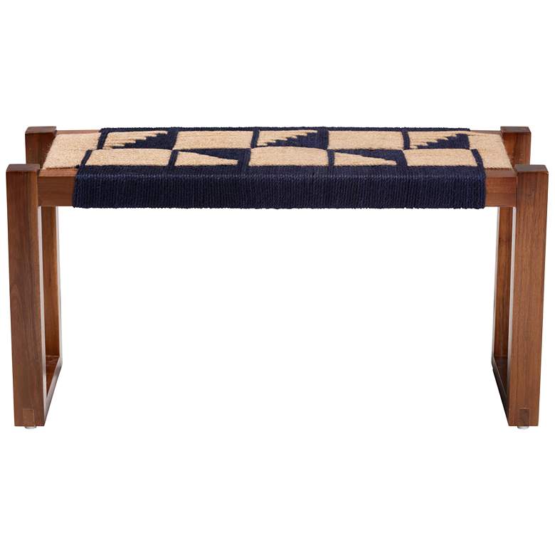 Image 5 Jerilyn Navy Blue and Natura Brown Seagrass Accent Bench more views