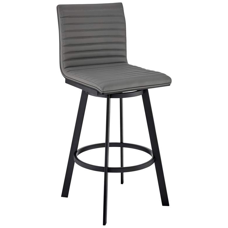 Image 1 Jermaine 26 in. Swivel Barstool in Black Finish, Gray Faux Leather