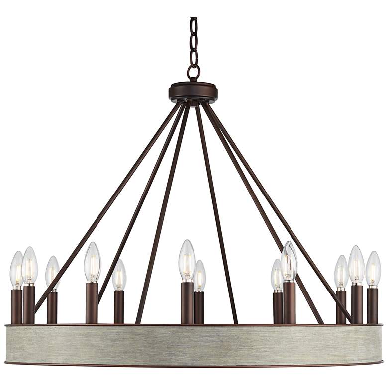 Image 1 Jessa 29 1/2" Wide Bronze Wagon Wheel 12-Light Chandelier