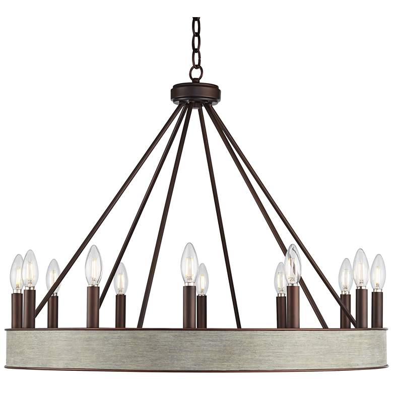 Image 1 Jessa 29 1/2 inch Wide Bronze Wagon Wheel 12-Light Chandelier