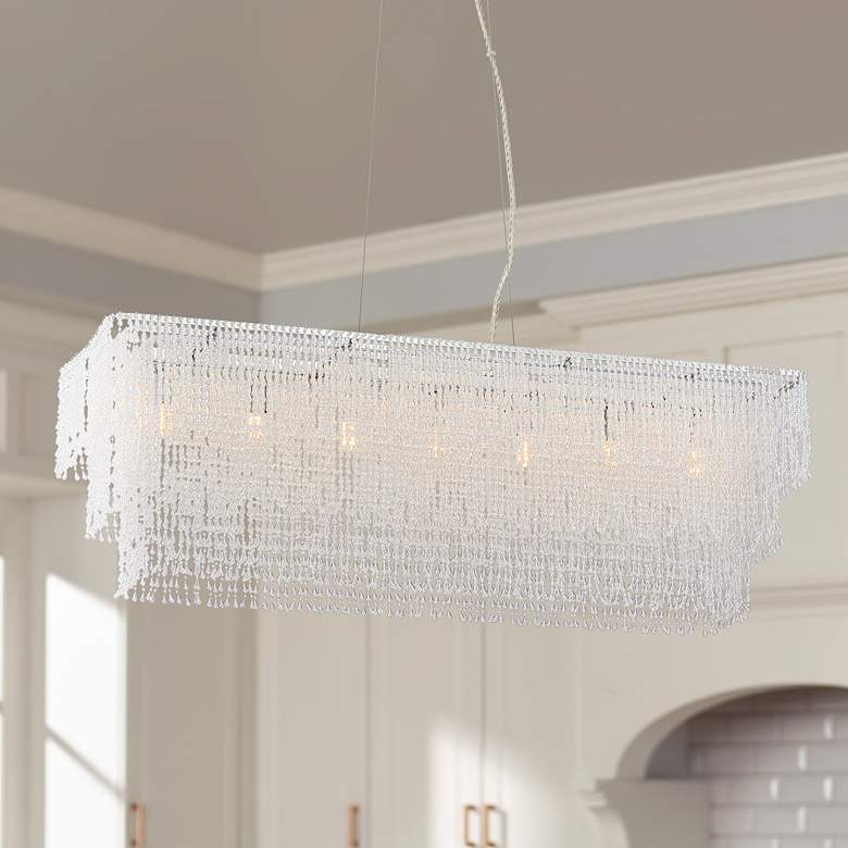 Image 1 Jessa 33 1/2 inchW Crystal Beaded Kitchen Island Light Pendant