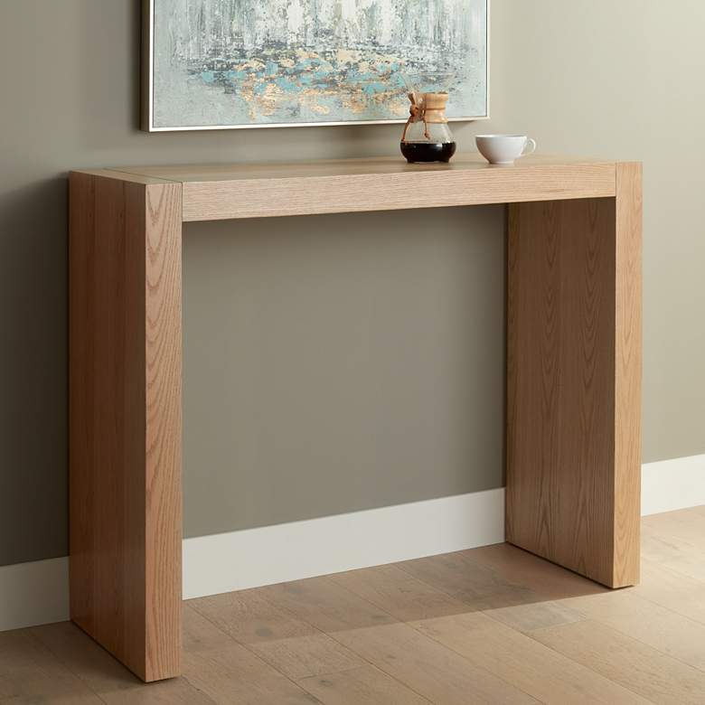 Image 1 Jessa 50" Wide High-Gloss Gray Oak Finish Bar Table