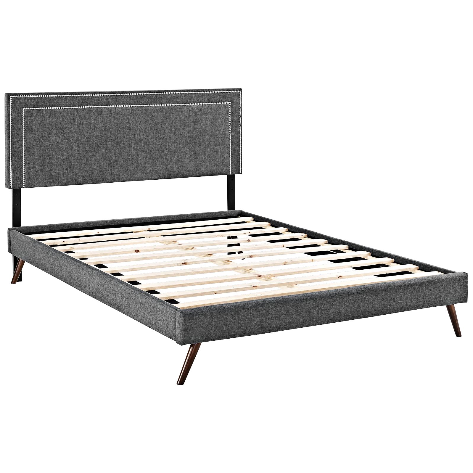 Thumbnail2 of Jessamine Gray Fabric King Platform Bed with Splayed Legs more views
