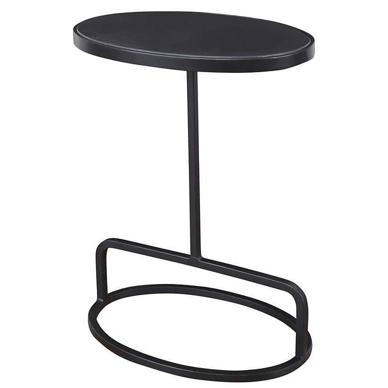 Image 1 Jessenia 18 inch Wide Black Marble Iron Oval Accent Table