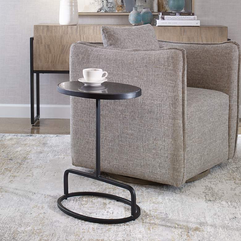 Image 1 Jessenia 18" Wide Black Marble Iron Oval Accent Table