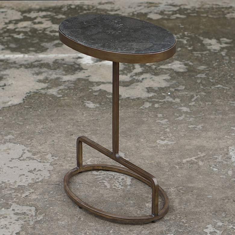 Image 1 Jessenia 18 inchW Brushed Gold w/ Bluestone Marble Accent Table