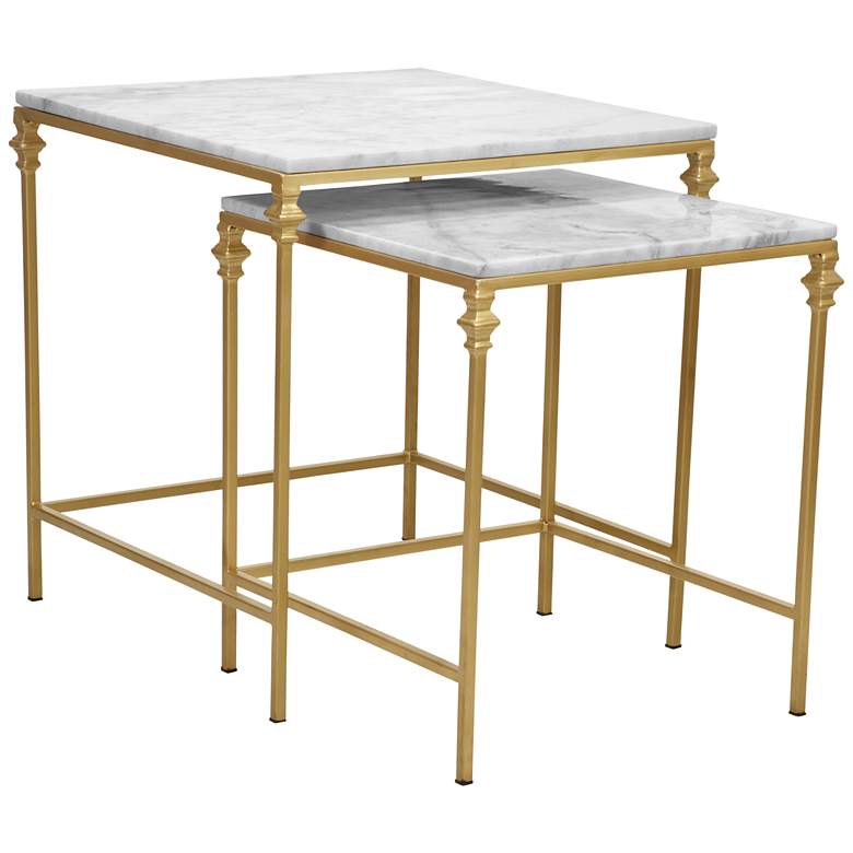 Image 1 Jessica 20 1/2 inch Wide White and Gold Nesting Tables Set of 2
