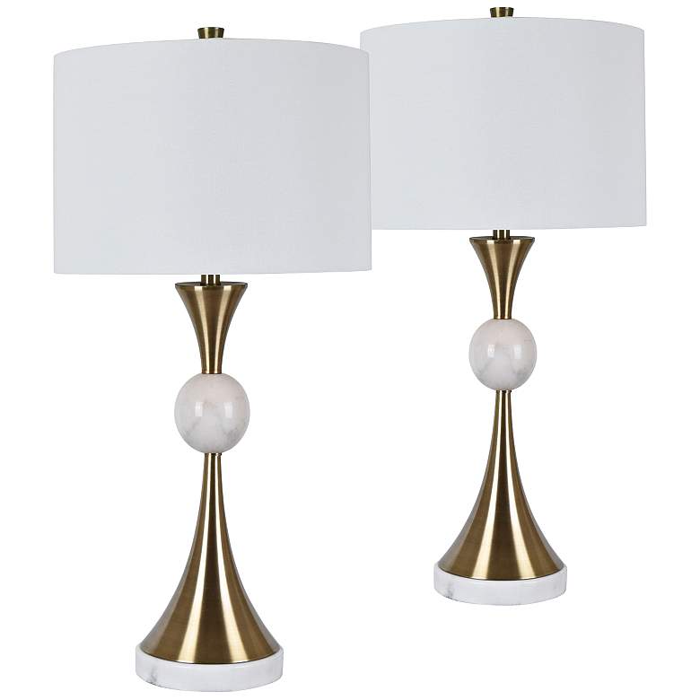 Image 1 Jessica Antique Brass and White Marble Table Lamps Set of 2