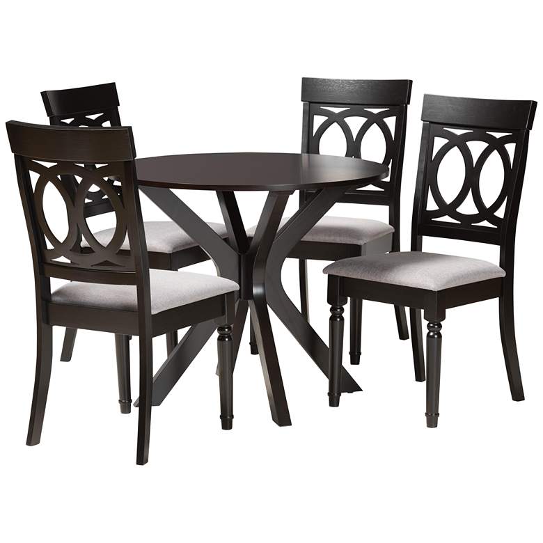 Image 2 Jessie Gray Fabric and Dark Brown Wood 5-Piece Dining Set