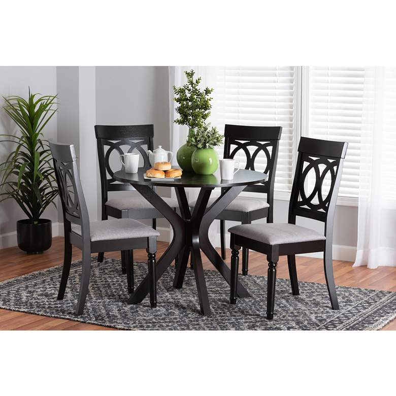 Image 1 Jessie Gray Fabric and Dark Brown Wood 5-Piece Dining Set