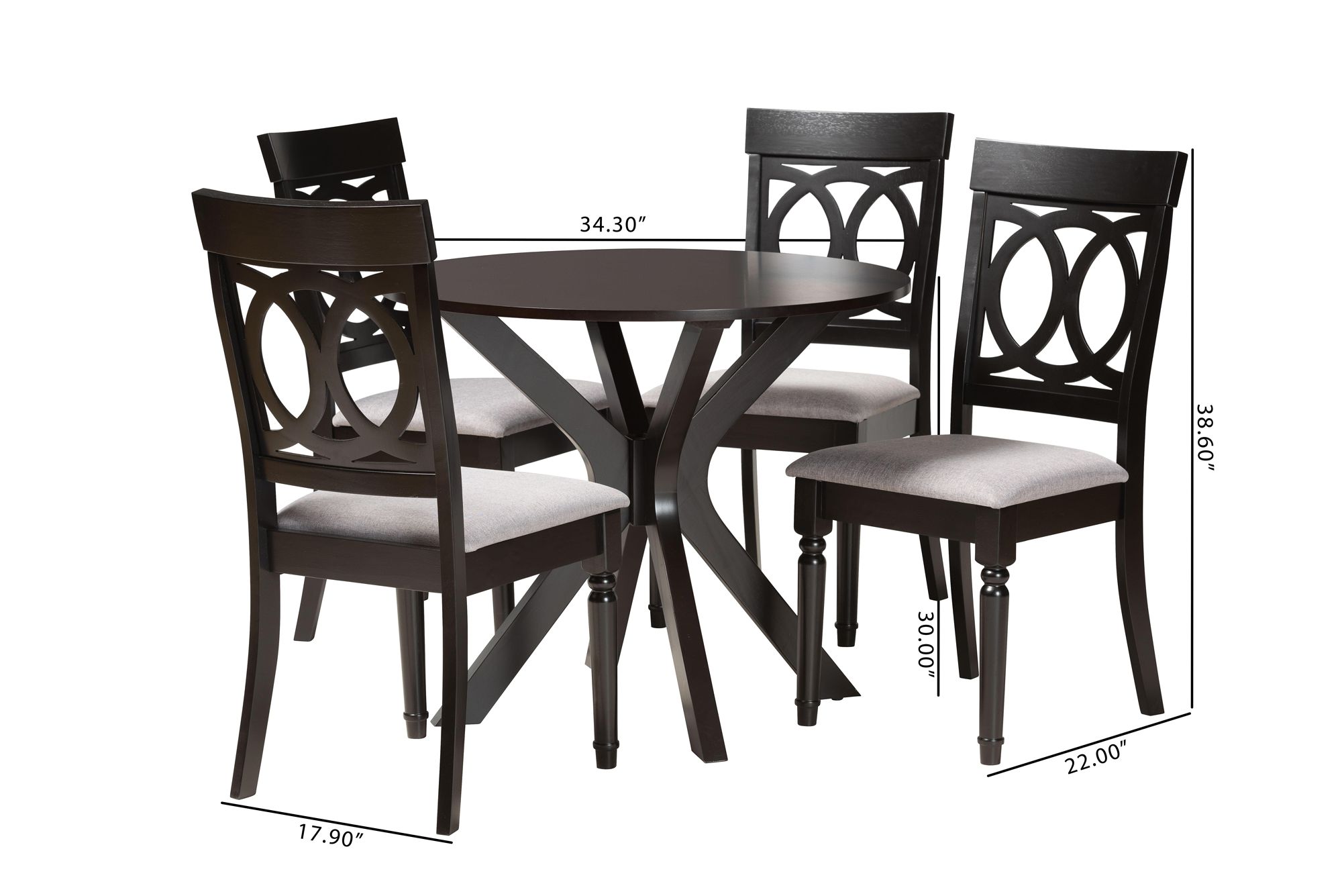 Jessie Gray Fabric and Dark Brown Wood 5-Piece Dining Set