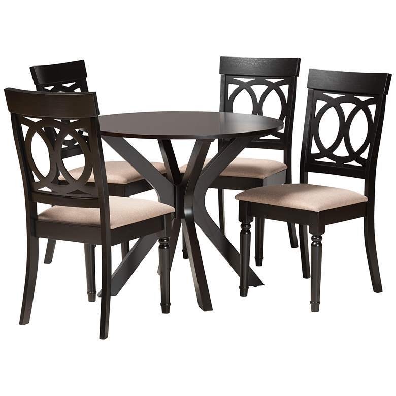 Image 2 Jessie Sand Fabric and Dark Brown Wood 5-Piece Dining Set