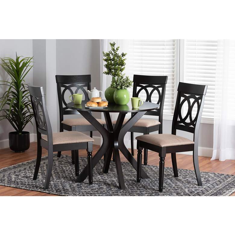 Image 1 Jessie Sand Fabric and Dark Brown Wood 5-Piece Dining Set