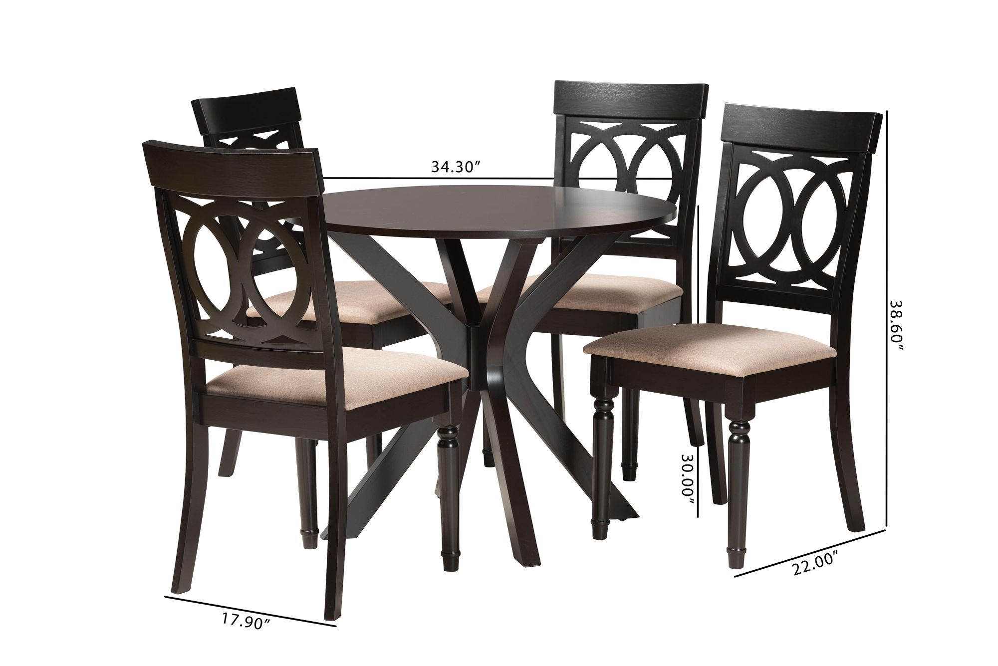 Jessie Sand Fabric and Dark Brown Wood 5-Piece Dining Set
