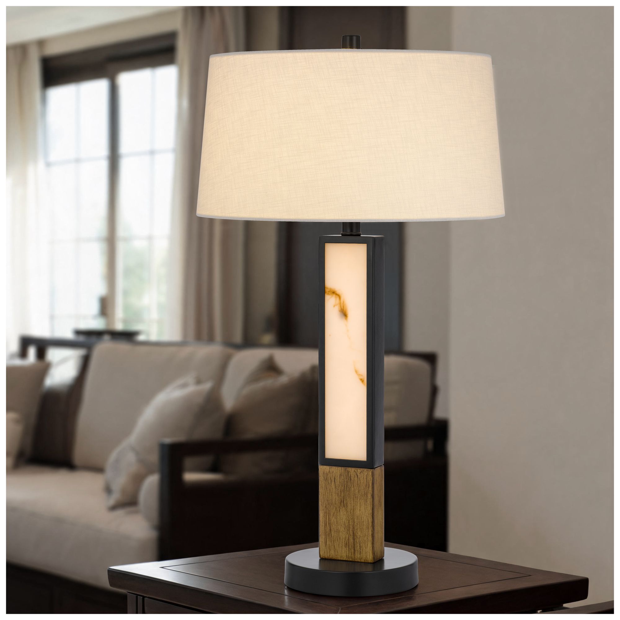 Image 3 Jessore Metal Table Lamp in Dark Bronze with Hardback Linen Shade more views