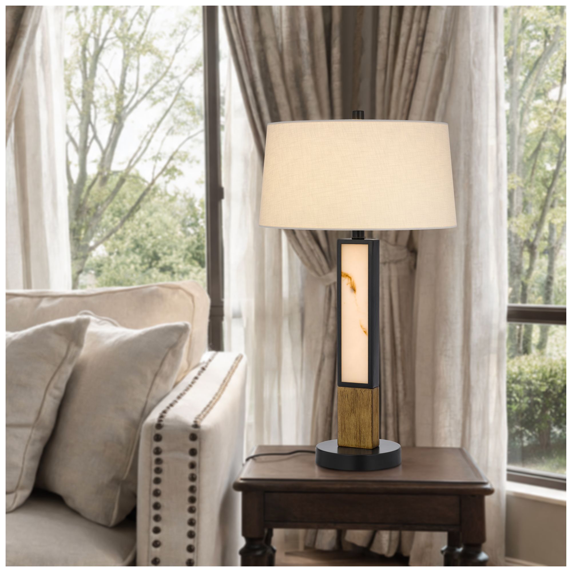 Image 5 Jessore Metal Table Lamp in Dark Bronze with Hardback Linen Shade more views