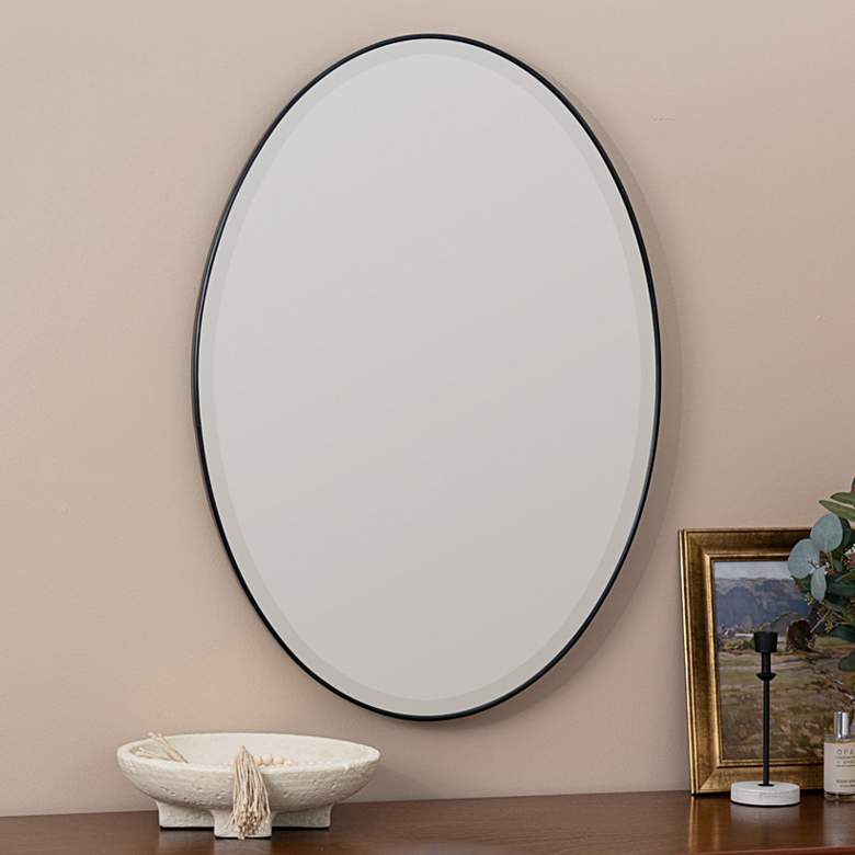 Image 1 Jessyca Glossy Black Metal 24 1/2 inch x 35 inch Oval Wall Mirror