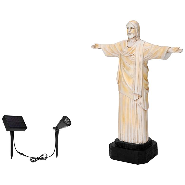 Image 1 Jesus 15" High Off-White Statue with Solar LED Spotlight