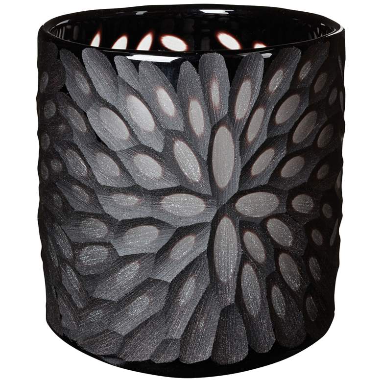 Image 1 Jet Bouquet Cut Black Glass Votive Candle Holder