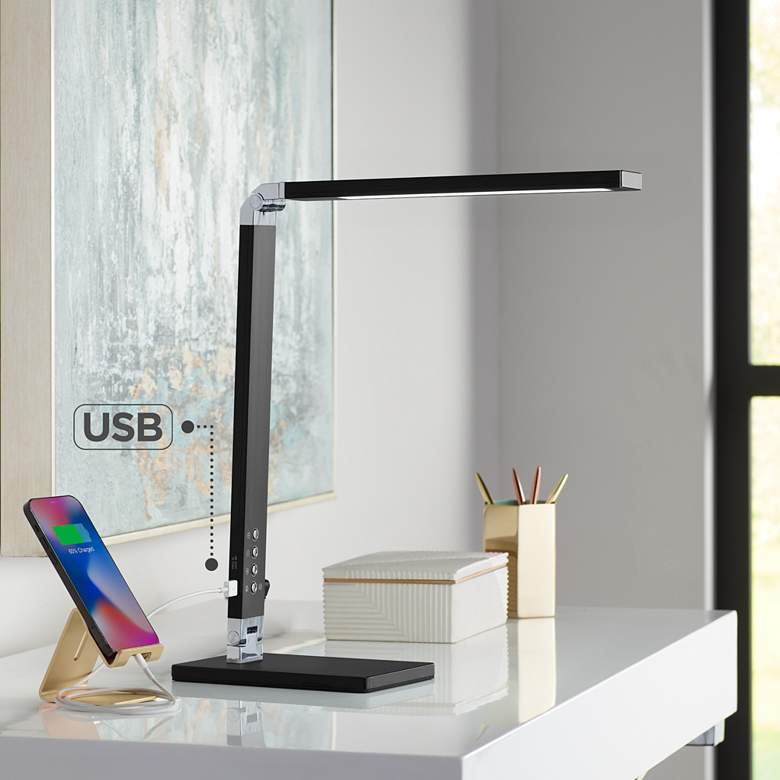Image 1 Jett Black Finish Modern LED Desk Lamp with USB Port and Night Light