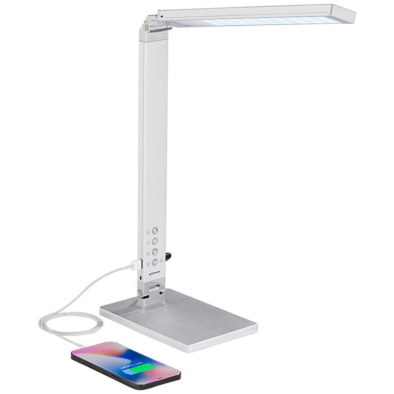 Image 3 Jett Silver Adjustable Modern LED Desk Lamp with USB Port and Night Light more views
