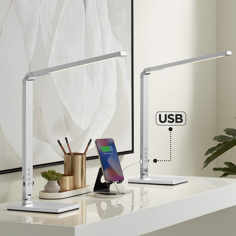 Image 1 Jett Silver LED Desk Lamps Set of 2 with USB and Night Light