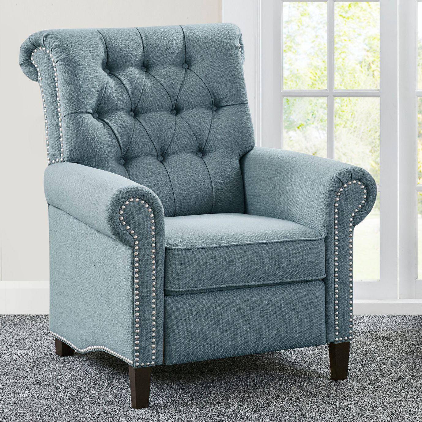 Blue tufted recliner new arrivals