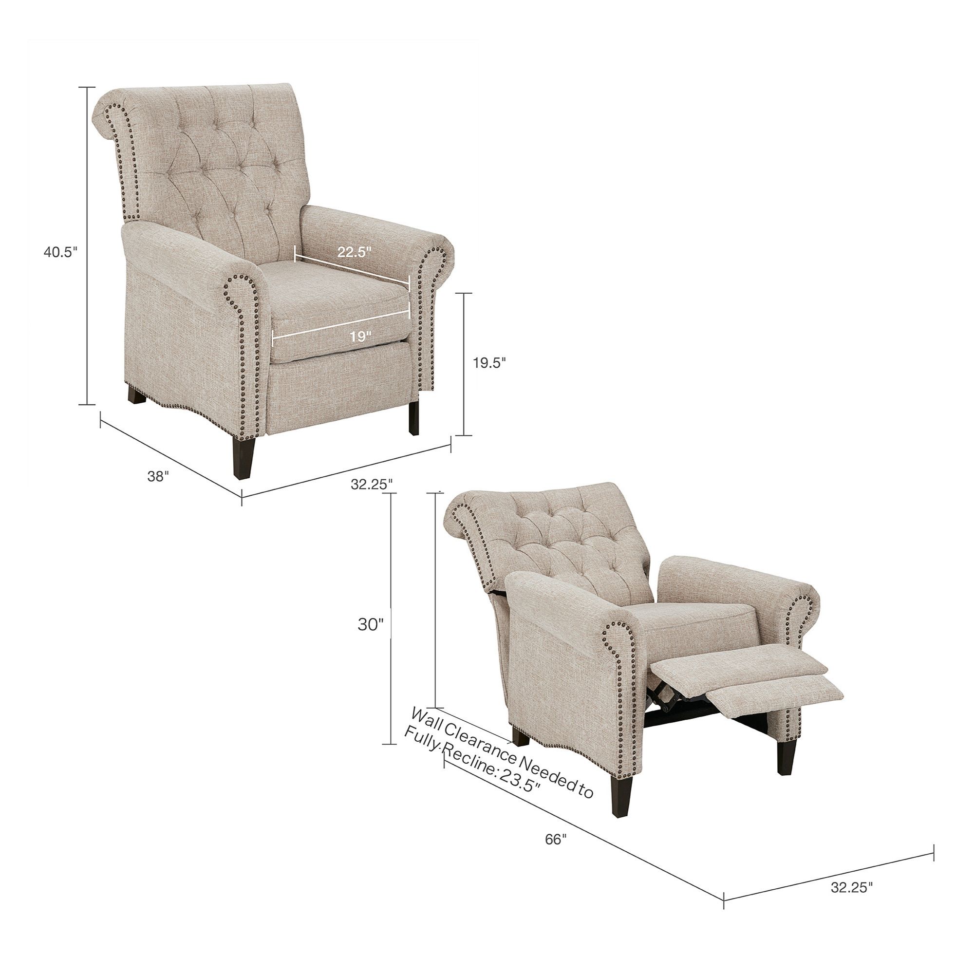 Jetta Cream Tufted Fabric Push Back Recliner
