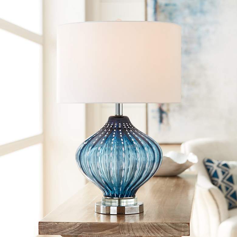 Image 1 Jewel of The Sea Smoke Blue Art Glass Table Lamp