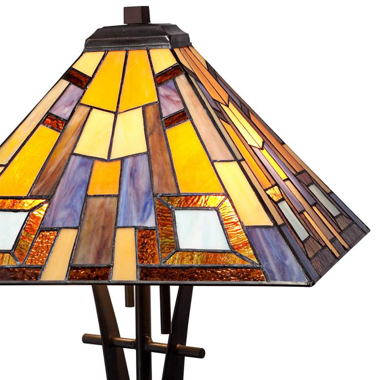 Jewel Tone Tiffany-Style Art Glass Lamp with Table Top Dimmer more views
