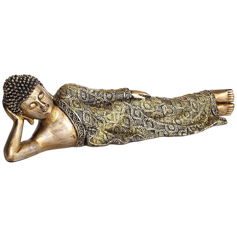 Image 1 Jeweled and Gold 18 inch Wide Reclining Buddha Sculpture