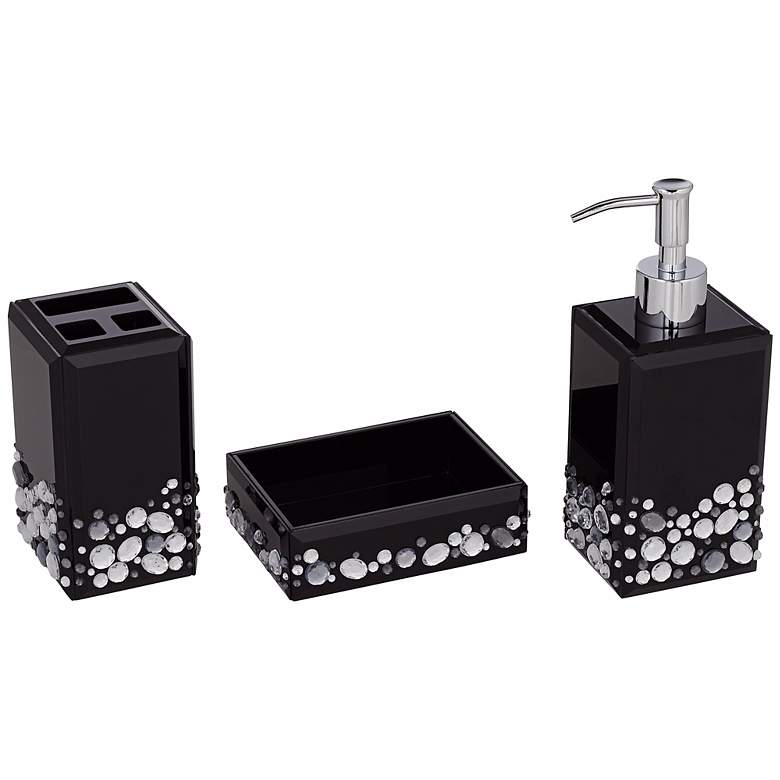 Image 1 Jeweled Black 3-Piece Bathroom Accessory Set