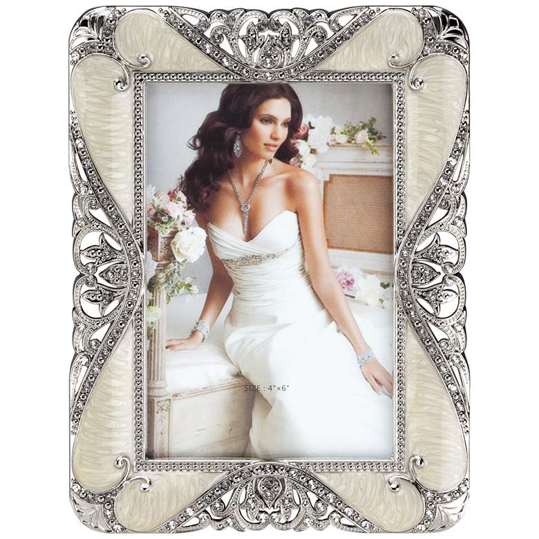 Image 1 Jeweled Cream and Pewter 4x6 Rectangular Picture Frame