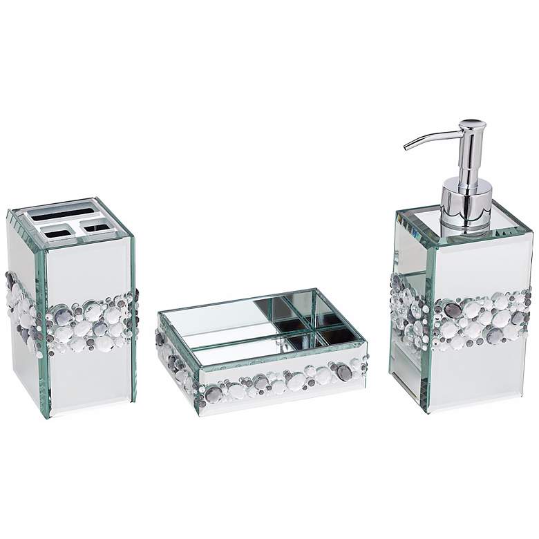 Image 1 Jeweled Mirror 3-Piece Bathroom Accessory Set