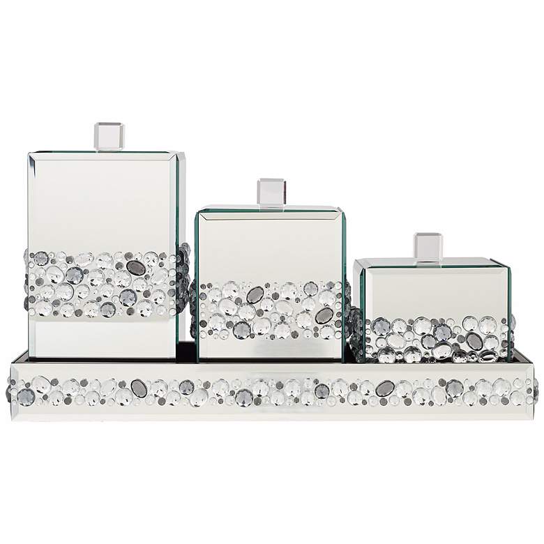 Image 1 Jeweled Mirror Canisters 4-Piece Bathroom Accessory Set