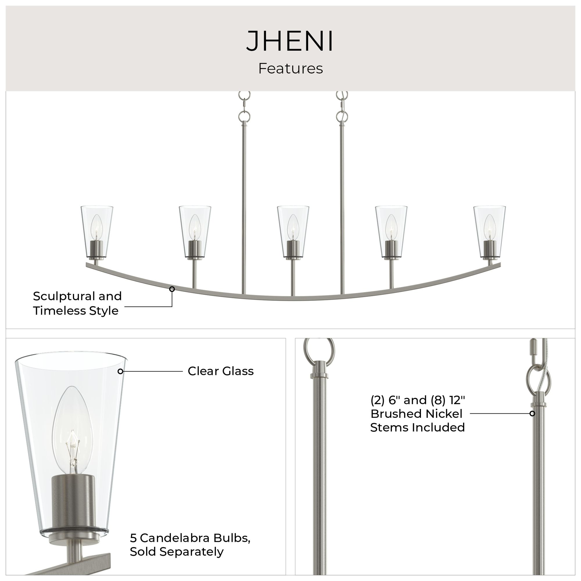 Jheni Five-Light Linear Chandelier with Clear Glass Shades