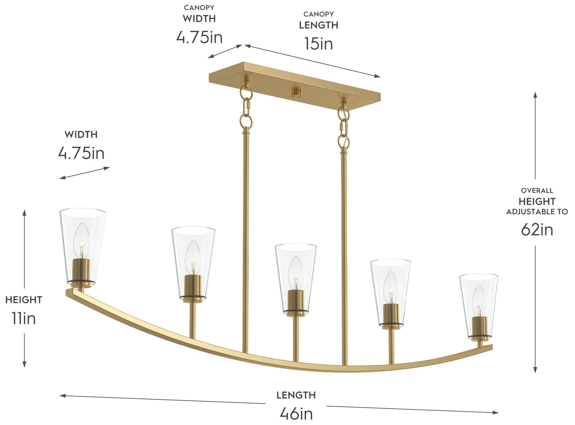 Image 6 Jheni Five-Light Linear Chandelier with Clear Glass Shades more views