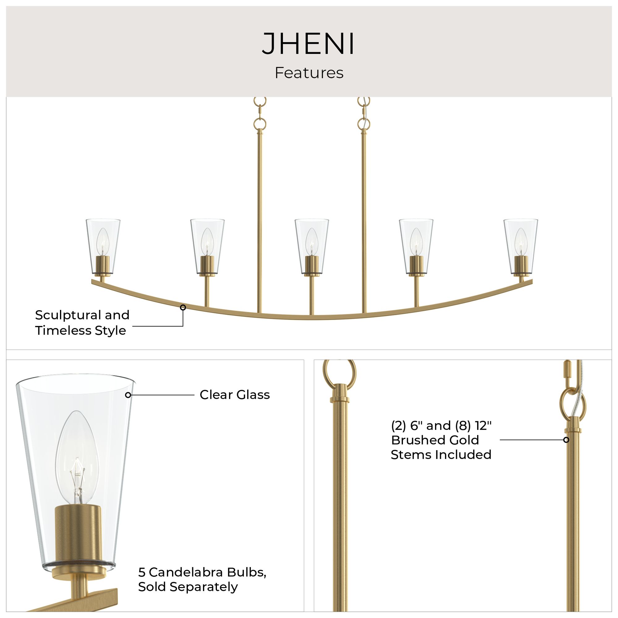 Jheni Five-Light Linear Chandelier with Clear Glass Shades