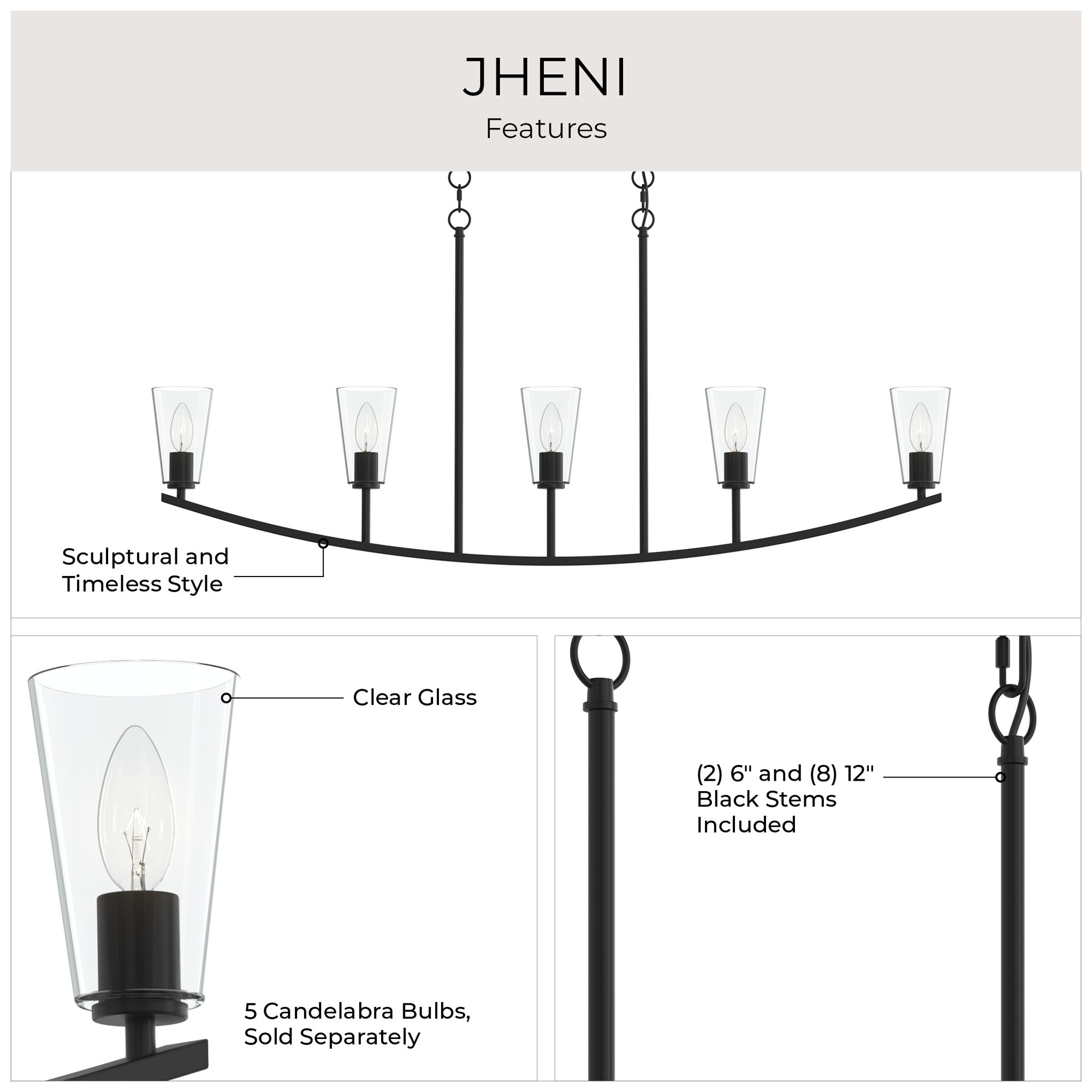 Jheni Five-Light Linear Chandelier with Clear Glass Shades