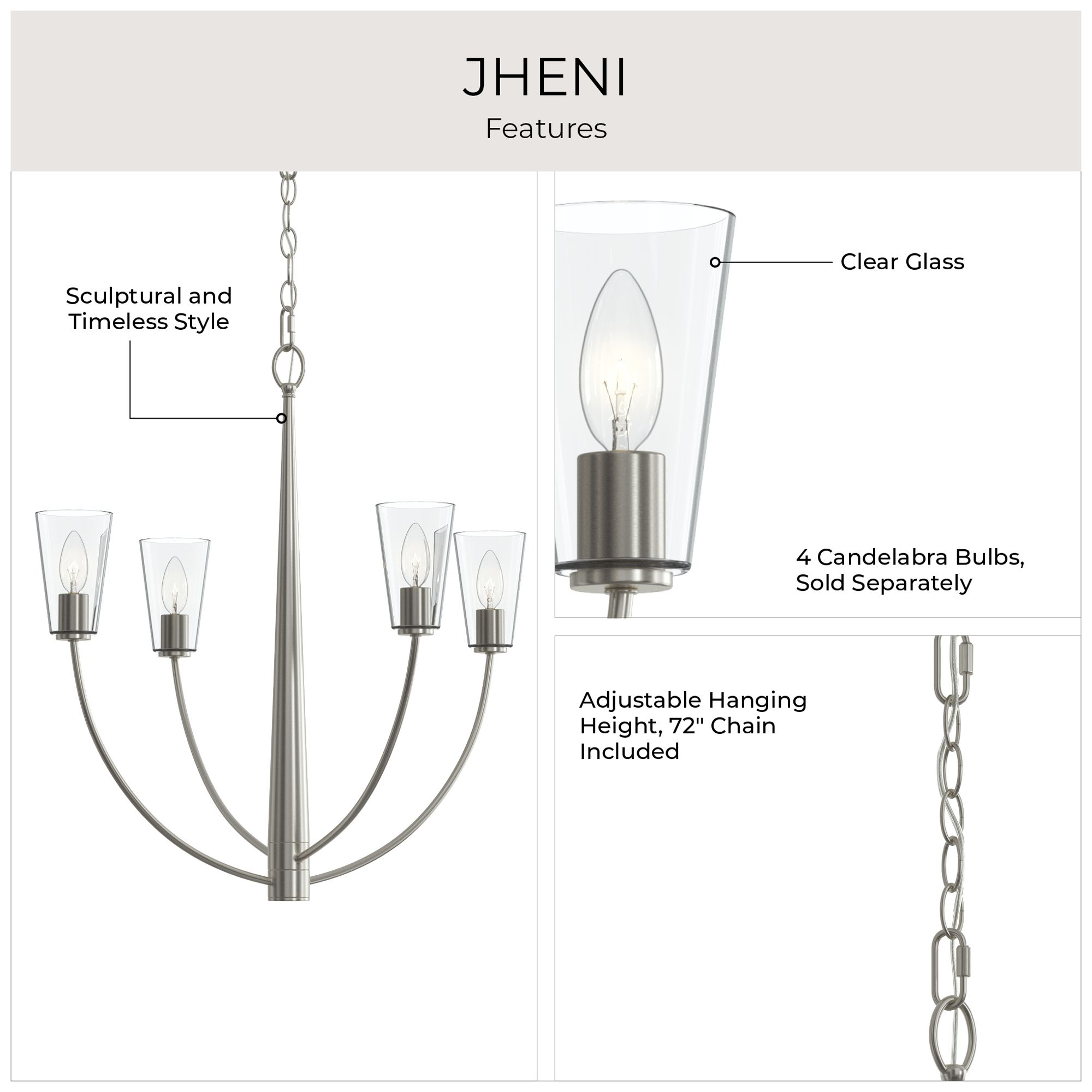 Jheni Four-Light Chandelier with Clear Glass Shades