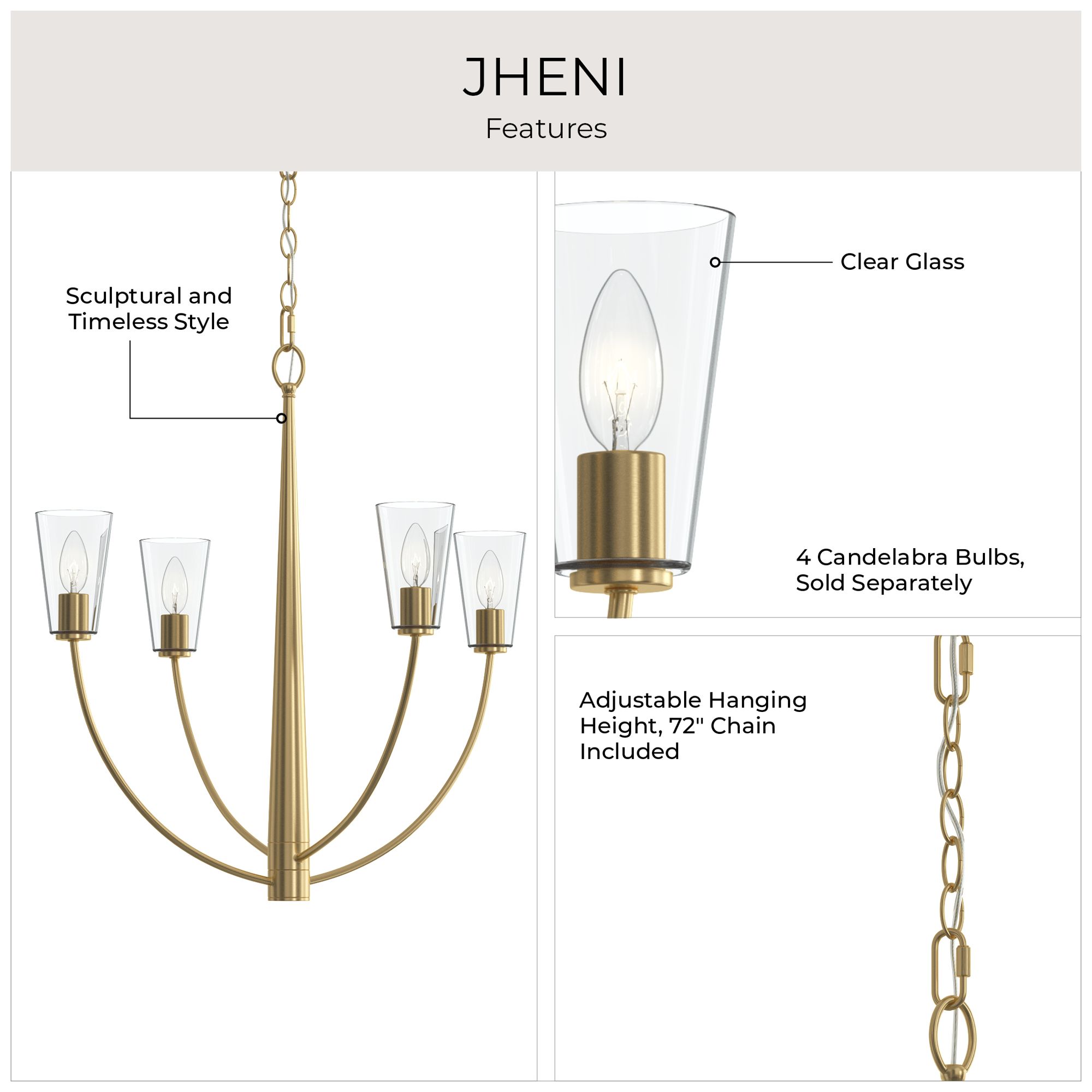 Jheni Four-Light Chandelier with Clear Glass Shades