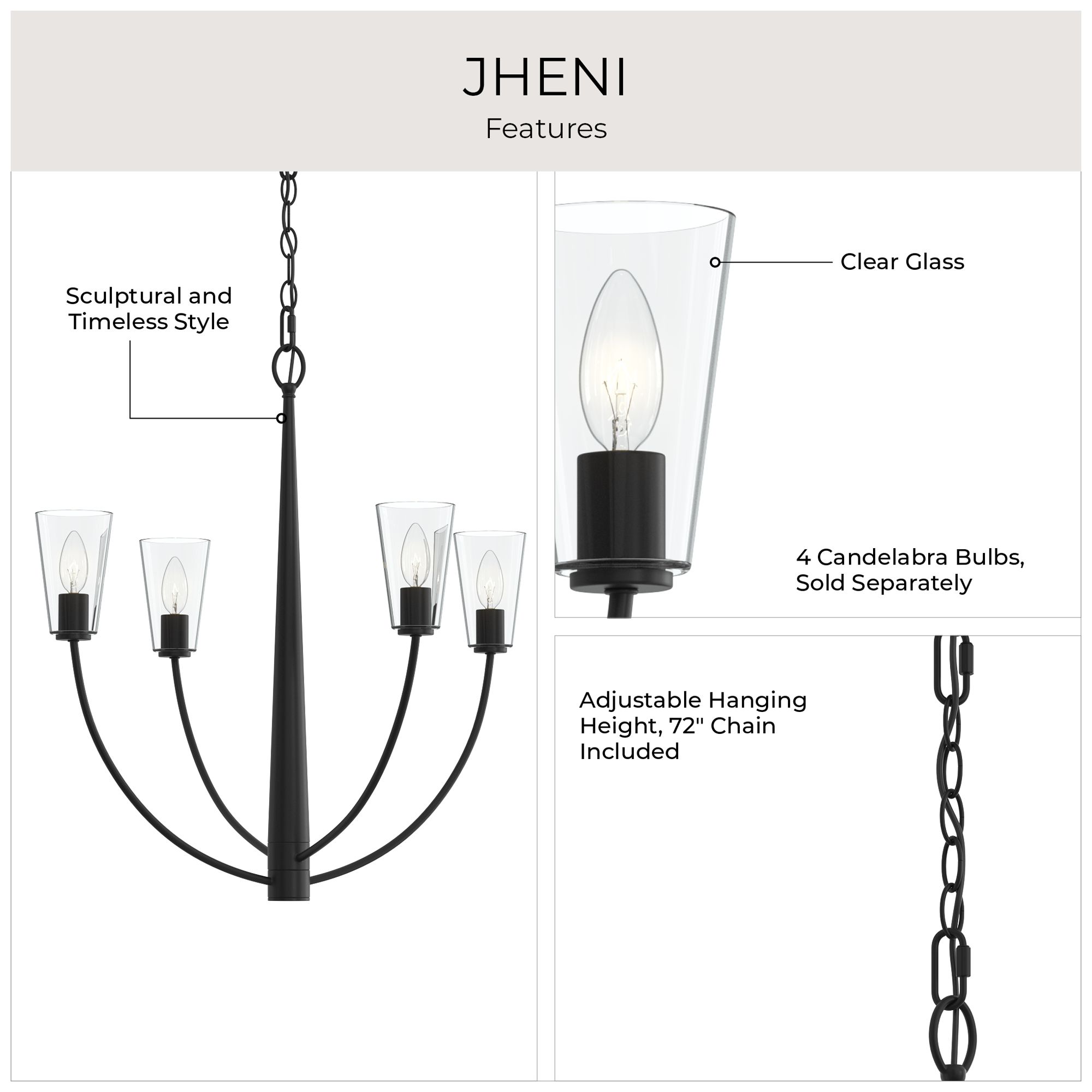 Jheni Four-Light Chandelier with Clear Glass Shades