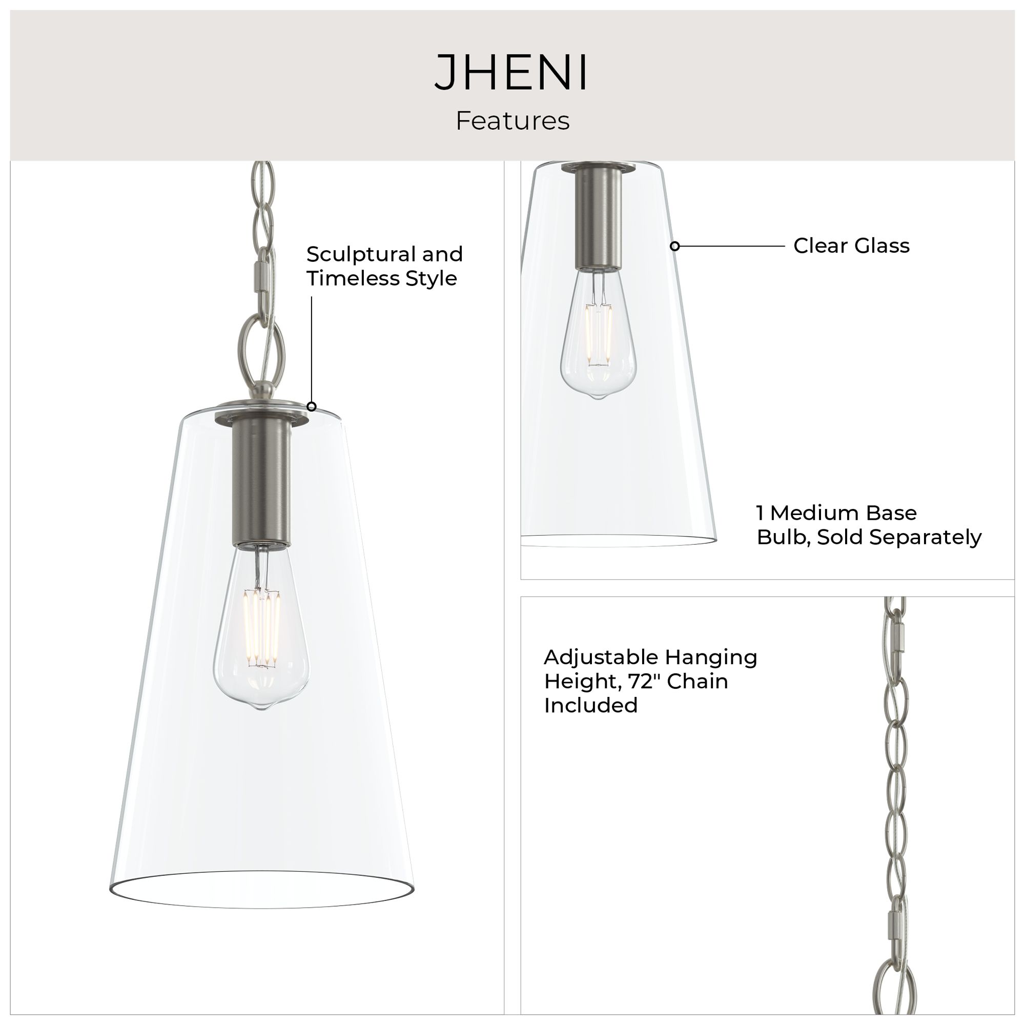 Jheni One-Light  Pendant with Clear Glass Shade