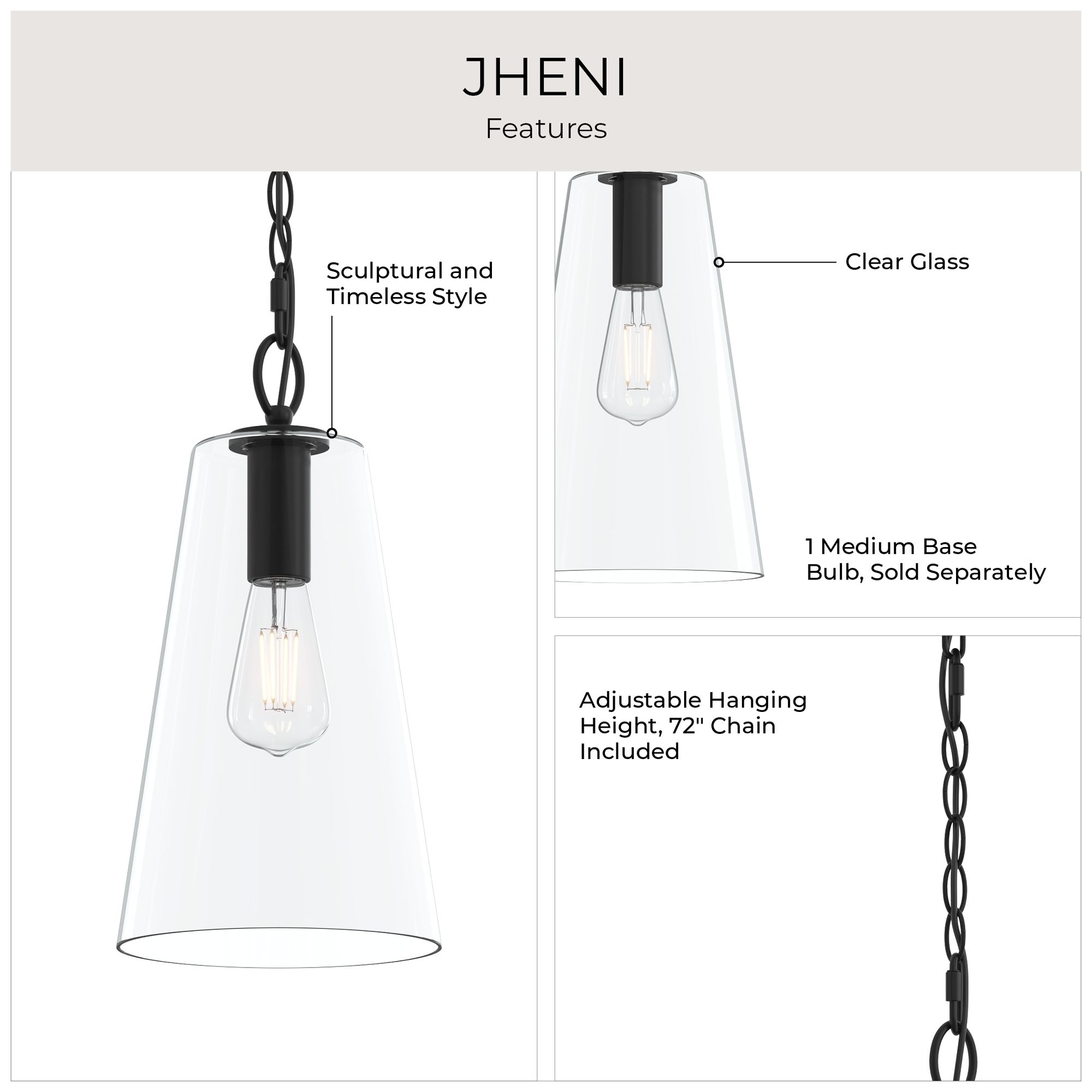 Jheni One-Light  Pendant with Clear Glass Shade
