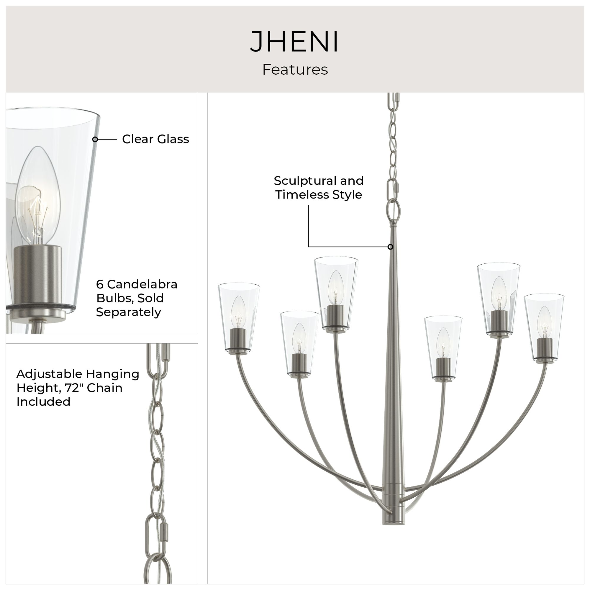 Jheni Six-Light Chandelier with Clear Glass Shades