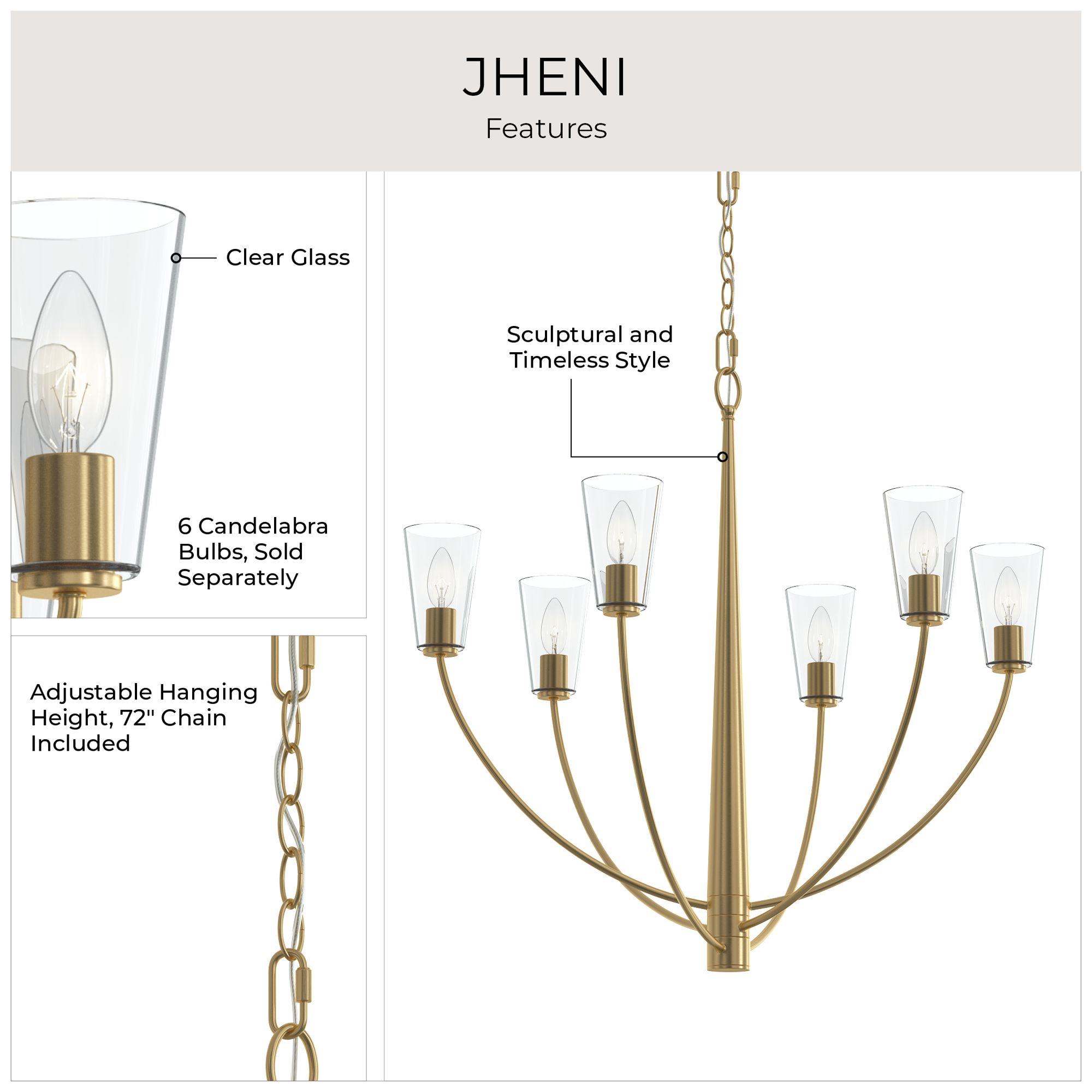 Jheni Six-Light Chandelier with Clear Glass Shades