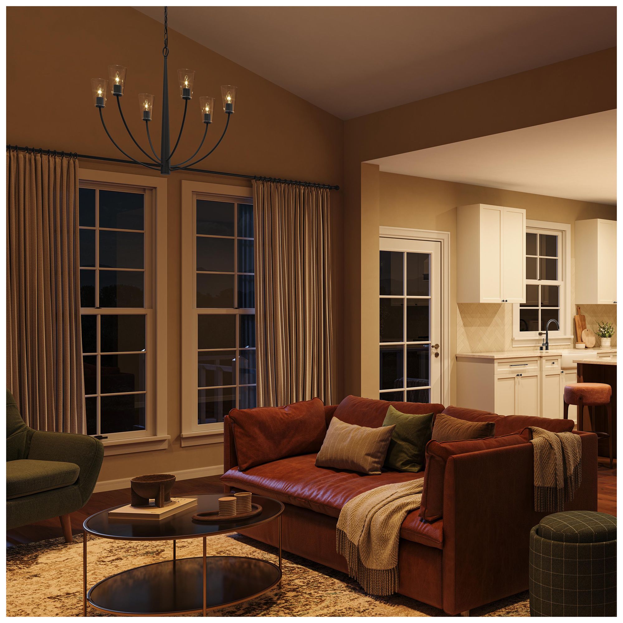 Jheni Six-Light Chandelier with Clear Glass Shades
